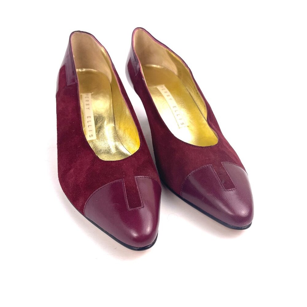 Perry Ellis Women’s Leather Suede Pumps Made in Italy Size 7.5 M Burgundy